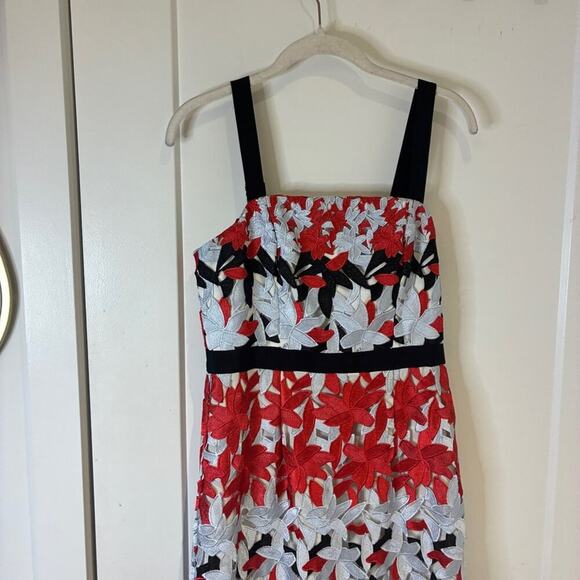 Ted Baker Red & Gray Lace Overlay Telily Dress Medium - Picture 3 of 12